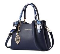 DIRRONA Fashion Women Handbags Elegant Ladies Shoulder Bags with Ribbon Work Party Travel Business Medium Casual Crossbody Bag Pu Leather Top Handle Handbags Leaf Pendant Blue
