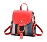DIRRONA Fashion Women's Color Block Backpack Small Shoulder Bags Daily Casual Elegant Ladies Daypack Multifunctional Backpacks Travel Work Shopping Dating Pu Leather Rucksack Red