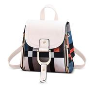 DIRRONA Fashion Women's Color Block Backpack Small Shoulder Bags Daily Casual Elegant Ladies Daypack Multifunctional Backpacks Travel Work Shopping Dating Pu Leather Rucksack White