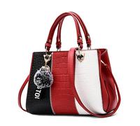 DIRRONA Handbags for Women - PU Leather Color-Block Top Handle Bag with Elegant Pendant, Stylish Shoulder & Crossbody Tote Bag for Work, Travel & Casual Outings Passion Red