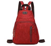 DIRRONA Retro Women Small Backpack Casual Chest Bag Messenger Shoulder Bag Travel Shoulder Bags Waterproof Polyester Bag with Switchable Shoulder Straps for Women Red