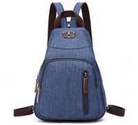 DIRRONA Retro Women Small Backpack Casual Chest Bag Messenger Shoulder Bag Travel Shoulder Bags Waterproof Polyester Bag with Switchable Shoulder Straps for Women Blue