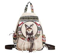 DIRRONA Women Backpack Fashion Embroidery Daypack Multifunctional Chest Pack Casual Crossbody Bag Canvas Travel Work Shopping Dating Retro Backpacks Handbag Light Yellow