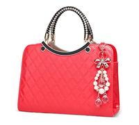 DIRRONA Women Handbag Fashion Womens Shoulder Bag Casual Crossbody Bag Ladies Bags Pearl Pendant Suited Work Travel Wedding Featured Pattern Top Tote Bag Red A