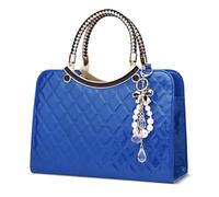 DIRRONA Women’s Handbag Shoulder Bag - Quilted Glossy PU Leather Top-Handle Bags with Elegant Pearl Charm, Ideal for Wedding, Parties & Daily Use Sapphire Blue