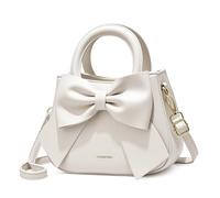DIRRONA Women’s Top Handle Bag Shoulder Bag & Crossbody - Elegant PU Leather Handbag with Cute Bow, Detachable Strap, Ideal for Work, Travel & Casual Use Elegant White