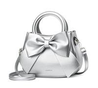 DIRRONA Women’s Top Handle Bag Shoulder Bag & Crossbody - Elegant PU Leather Handbag with Cute Bow, Detachable Strap, Ideal for Work, Travel & Casual Use Metallic Silver