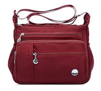 DIRRONA Women's Red Crossbody Bag, L Size, Multi Pocket, Water Resistant, Premium Nylon, Polyester, Spring/Summer/Fall/Winter, Utility, Modern, Trendy