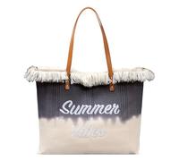 DIRRONA Women's Shoulder Bag Large Tote Bag Color Matching Women Handbag Casual Beach Bag Travel Beach Embroidery Tassel Canvas Bag Commuting Bag Black