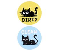 Dirt and Clean Dishwasher Magnet | 2 Pieces Black Cat Kitchen Accessories,Double Sided Reversible Dishwasher Plate,For Living Room Laundry Room Apartment Student Room Farm Refrigerator Refrigerator