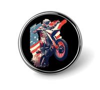 Dirt Bike American Flag Motocross Biker Brooches and Pins for Women Men Round Badge Holder for Clothes Bags Backpack Hats