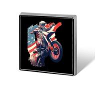 Dirt Bike American Flag Motocross Biker Brooches and Pins for Women Men Square Badge Holder for Clothes Bags Backpack Hats
