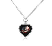 Dirt Bike Motocross American Flag Custom Urn Necklace for Ashes Heart Keepsake Pendant Jewelry Memorial Cremation
