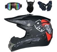 Dirt Bike Motocross Helmets with Goggles Gloves Face Mask, 4PCS Set, Men Women Full Face Motorcycle Helmet Mountain Bike Off Road Helmets, DOT Approved ATV Helmet(Black red,L(56-57cm))