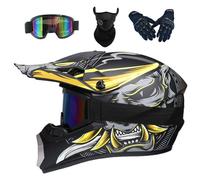 Dirt Bike Motocross Helmets with Goggles Gloves Face Mask, 4PCS Set, Men Women Full Face Motorcycle Helmet Mountain Bike Off Road Helmets, DOT Approved ATV Helmet(Yellow,XL (58-59cm))