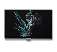 Dirt Bike Rider Motocross Business Card Holder Metal Wallet Credit Card ID Case for Men Women