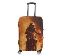 Dirt Bike Riding Through Flames Luggage Cover Washable Suitcase Protector Anti-Scratch Suitcase Covers Fits 18-32 Inch L