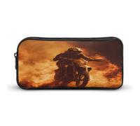 Dirt Bike Riding Through Flames Print Pencil Pouch Cute Pen Case with Zippered Aesthetic Makeup Bag