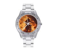 Dirt Bike Riding Through Flames Watch for Men Business Dress Analog Quartz Stainless Steel Luxury Casual Wrist Watches