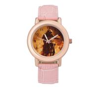 Dirt Bike Riding Through Flames Women's Wrist Watch Easy Reader with Leather Strap Analog Display Wonderful Ladies Gifts