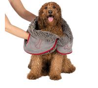 Dirt Devil Microfibre Dog Towel, Cat and Dog Towel, Super Absorbent Dry Towel with 2 Pockets, 78 x 32 cm, Grey/Red