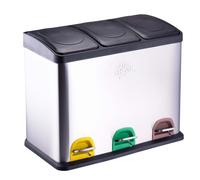 Dirt Devil Pedal Bin 3 x 15 L - Waste Separation System with 3 Compartments - Kitchen Waste Bin - Waste Bin with Soft Close Lid - 59 x 30 x 47.5 cm -