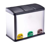 Dirt Devil Pedal Bin 3 x 15 L - Waste Separation System with 3 Compartments - Kitchen Waste Bin - Waste Bin with Soft Close Lid - 59 x 30 x 47.5 cm - Stainless Steel Pedal Bin - Silver