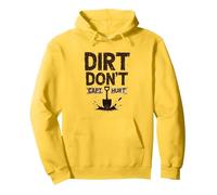 Dirt Don't Hurt Capt: Rustic Garden Humor Graphic Pullover Hoodie, Adult Unisex, Lemon, M