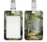 Dirt Path Peaceful Forest Tall Birch Trees ID Badge Holder Retractable Clip Card Holder Card Protector Name Badge Name Tag for Work Office Doctor Nurse