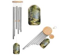 Dirt Path Peaceful Forest Tall Birch Trees Wind Chimes Memorial Deep Tone Windchime with 6 Aluminum Tubes Outdoor Backyard Garden Decoration