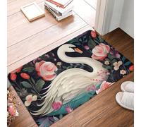 Dirt Trapper Door Mat 16 x 24 in Non-Slip Washable Entrance Mat Floral Swan Doormats Indoor Outdoor Absorbent Welcome Mat Low Profile Floor Mats Flannel Bath Mat Carpet