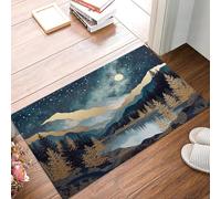 Dirt Trapper Door Mat 80x120cm, Non-Slip Doormat Indoor, Luxury Landscape Gold Leaf Mountains Forests Durable Inside Floor Mat for Entryway, Front Back Door, Muddy Wet Shoes and Paws, Dark Cyan