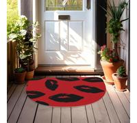 Dirt Trapper Door Mat Half Circle Doormats Non Slip Washable Entryway Rug | Low Profile Indoor Outdoor Welcome Mat Red And Black Lips Dirt Trapping Carpet For Kitchen Bathroom Entryway Mat 26""X40""