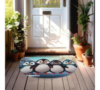 Dirt Trapper Door Mat Half Circle Doormats Non Slip Washable Entryway Rug | Low Profile Indoor Outdoor Welcome Mat Five Cute Penguins Dirt Trapping Carpet For Kitchen Bathroom Entryway Mat 24""X36""