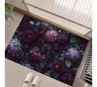 Dirt Trapper Door Mat Indoor 50 x 80 cm, Non-Slip Washable Hydrangeas Dahlias Rug Low-Profile Melancholy Flowers Inside Doormats Super Absorbent for Entryway, Entrance, Front Back Door, Dark Purple