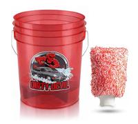 DIRTY DEVIL 20L/5Gallon Clear Wash Bucket with Dirt Shield + FREE WASH MITT, Heavy Duty Car Detailing Pail, 20L Transparent Plastic Container (1 Bucket, Red (Clear))