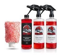 Dirty Devil 4-Piece Car Detailing Starter Kit - Includes Concentrated Car Shampoo, Streak-Free Glass Cleaner, Fast-Acting Wheel Cleaner & Microfiber Wash Mitt - Complete Exterior Wash Set (500ml)