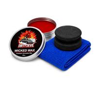 Dirty Devil Wicked Wax - Premium Carnauba 150g + Microfibre Cloth & Applicator Pad - Deep Gloss Car Wax for Cars, Bikes & Painted Surfaces - Easy Apply & Buff, Long Lasting Paint Protection