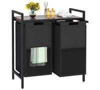 Dirty Laundry Basket, Laundry Bin 2 Compartments, with 2x 56 Litres Removable Oxford Cloth Bags, Metal Frame, 27.36 x 13.77 x 21.65 in, Laundry Sorter for Laundry Room Bedroom Bathroom Dorm,Black