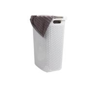 Dirty Laundry Basket with Woven Design White 55L with Lid - Polypropylene Laundry Basket 39.5 x 63.5 x 36 cm