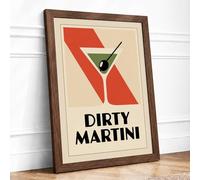 Dirty Martini Poster Art Deco Framed Wall Art Print A2 (59.4×42cm) Walnut, Wall Decor for Living Room, Bedroom, Office & Home, Ready to Hang, Art Gift