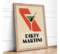 Dirty Martini Poster Art Deco Framed Wall Art Print A4 (29.7×21cm) Oak, Wall Decor for Living Room, Bedroom, Office & Home, Ready to Hang, Art Gift