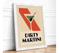 Dirty Martini Poster Art Deco Framed Wall Art Print A4 (29.7×21cm) White, Wall Decor for Living Room, Bedroom, Office & Home, Ready to Hang, Art Gift