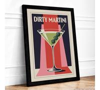Dirty Martini Retro Framed Wall Art Print A3 (42×29.7cm) Black, Wall Decor for Living Room, Bedroom, Office & Home, Ready to Hang, Art Gift