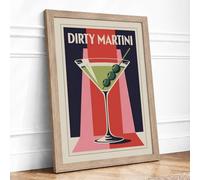 Dirty Martini Retro Framed Wall Art Print A3 (42×29.7cm) Oak, Wall Decor for Living Room, Bedroom, Office & Home, Ready to Hang, Art Gift