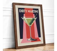 Dirty Martini Retro Framed Wall Art Print A3 (42×29.7cm) Walnut, Wall Decor for Living Room, Bedroom, Office & Home, Ready to Hang, Art Gift