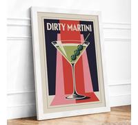 Dirty Martini Retro Framed Wall Art Print A3 (42×29.7cm) White, Wall Decor for Living Room, Bedroom, Office & Home, Ready to Hang, Art Gift