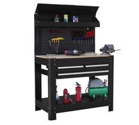 Dirty Pro Tools Heavy Duty Steel Garage Workbench With Ball Bearing Drawer Slides, Pegboard, Dividers & Overhead Storage Cabinet
