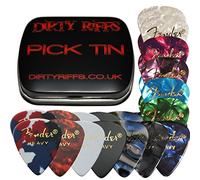 Dirty Riffs 24 Pack Heavy Gauge Celluloid Guitar Picks - Thick, 351 Style, in a Handy Tin