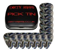 Dirty Riffs Handy Pick Tin with 12 x Abalone Medium Celluloid 351 Style Guitar Picks/Plectrums